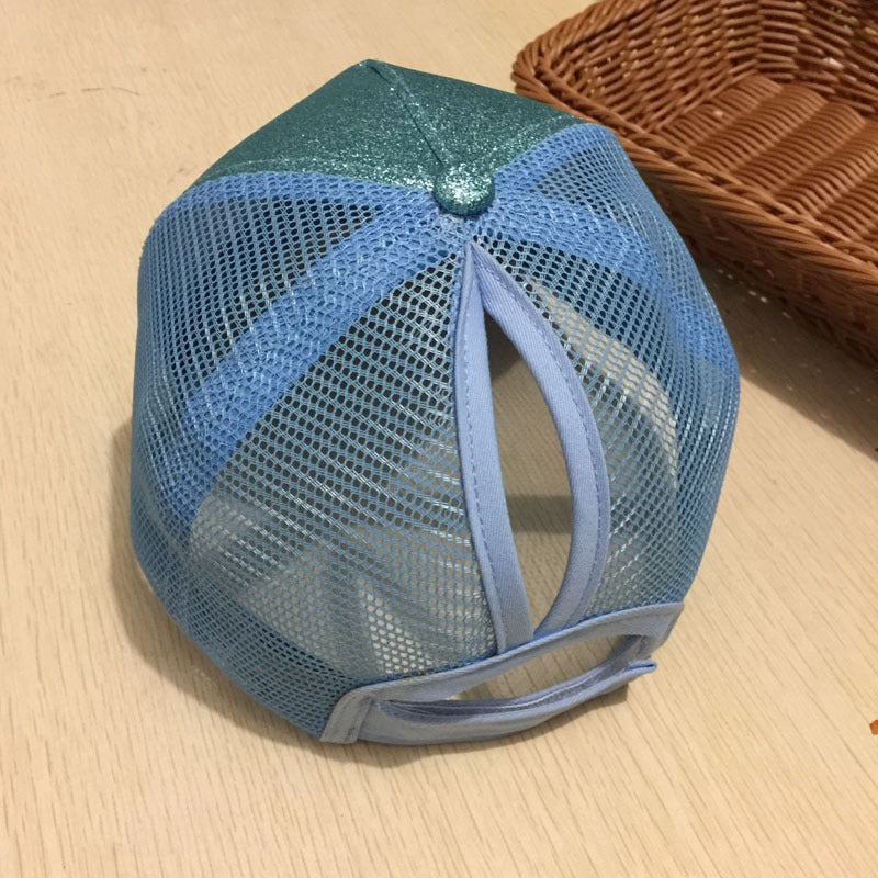 Wholesale Cotton Back Opening Sequin Ponytail Baseball Caps